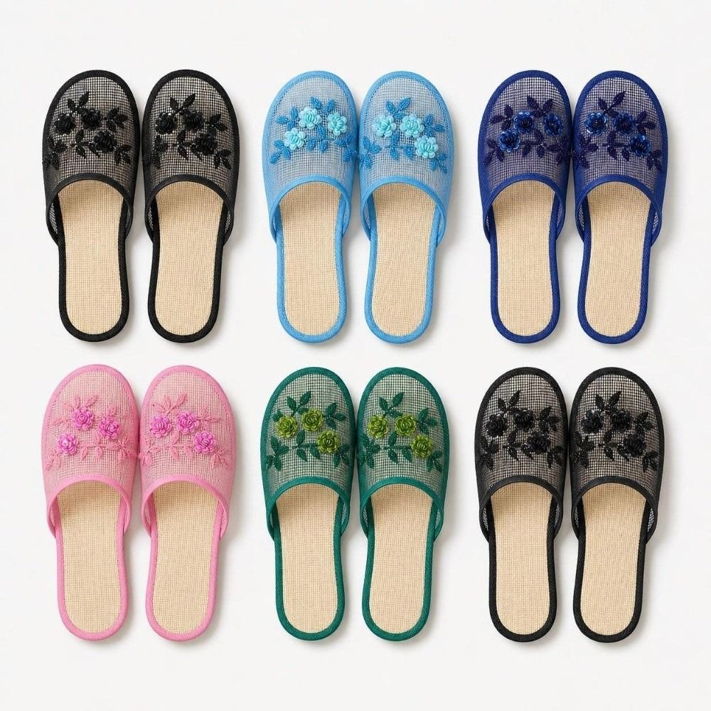 Mule Slip On - Casual Flower Embroidery Mesh Sandals Soft