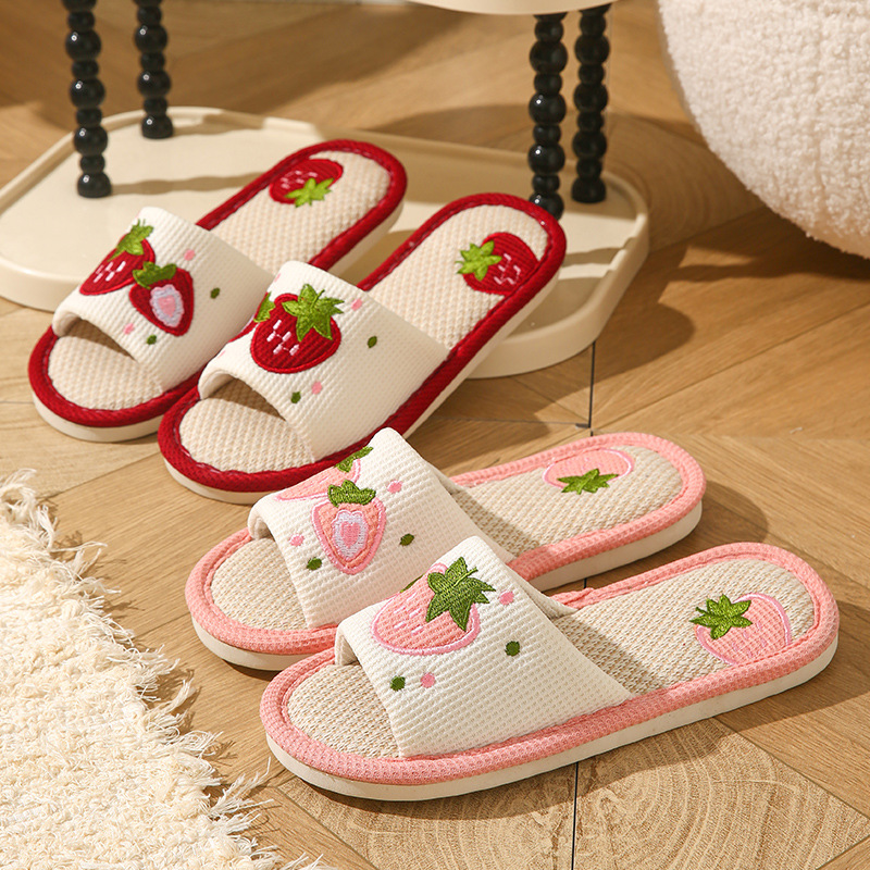 Mule Slip On - Strawberry Linen Women Slippers Home Open-Toe