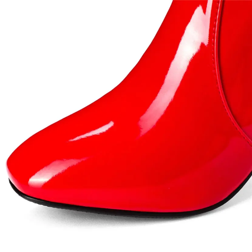 Red White Patent Leather Women - Knee High Boots Women 评论和价格