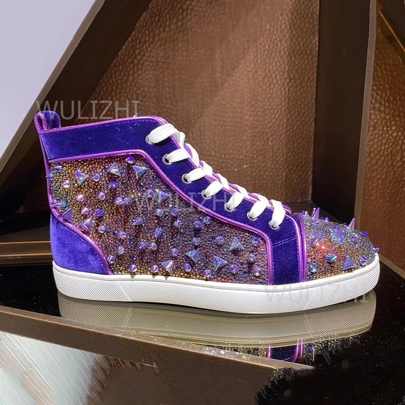 Dark Purple Crystal Rivet Men  - Women Shoes Tennis 评论和价格