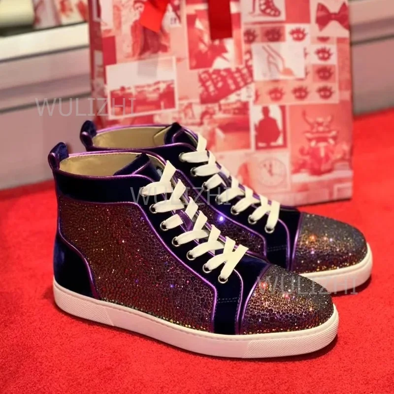Dark Purple Crystal Rivet Men  - Women Shoes Tennis 评论和价格