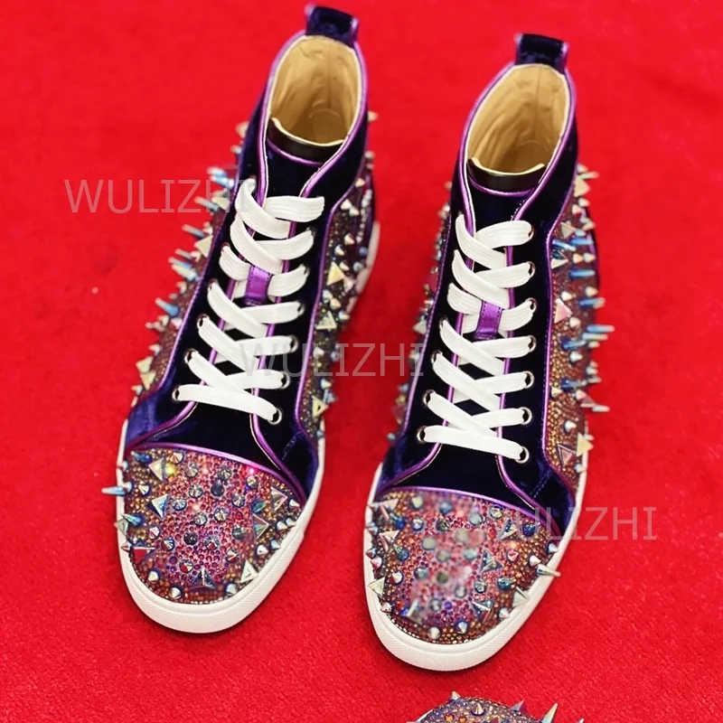 Dark Purple Crystal Rivet Men  - Women Shoes Tennis 评论和价格
